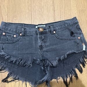 One Teaspoon Distressed Black Denim Shorts